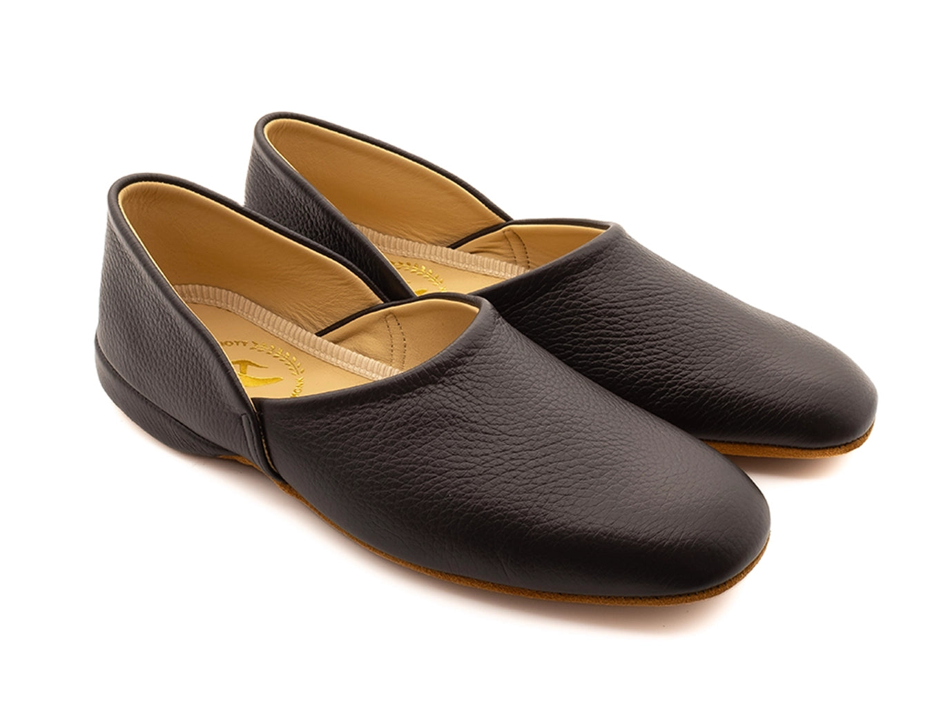 Grecian Slipper Black Deerskin – Double Monk