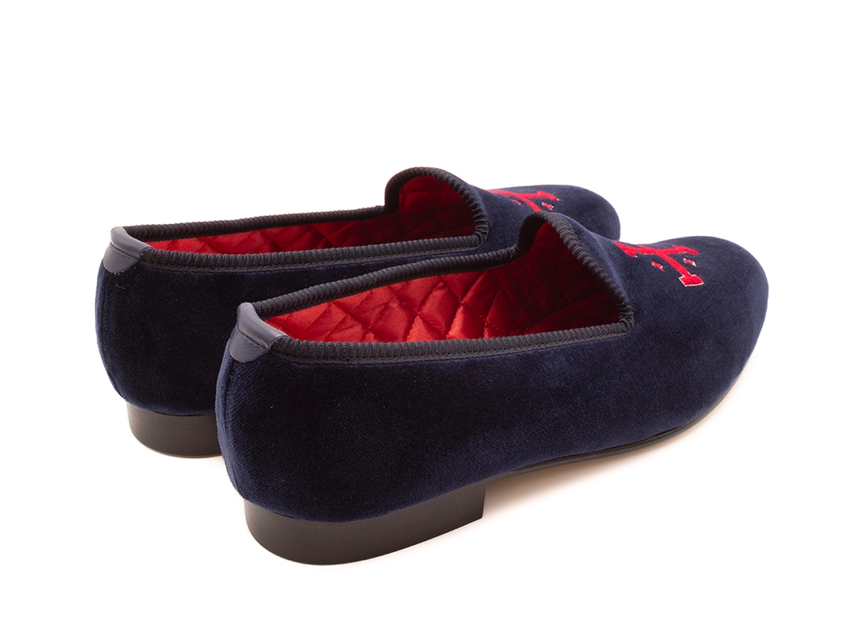 Velvet Slipper Navy Cross Motif