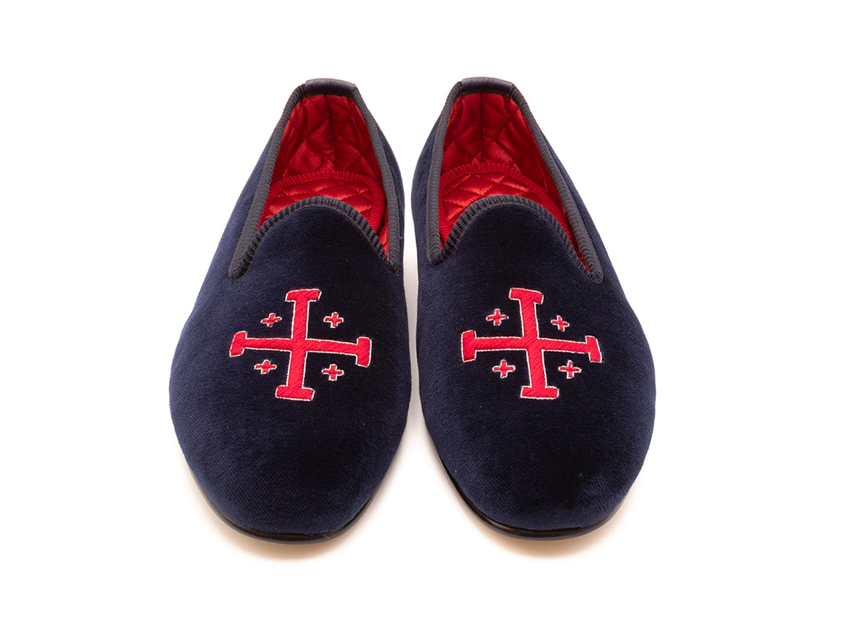 Velvet Slipper Navy Cross Motif