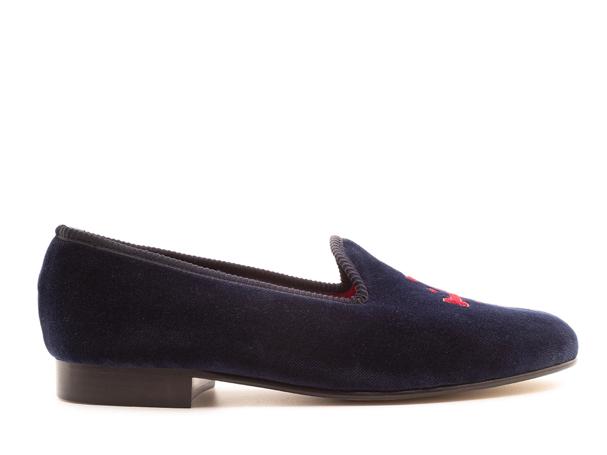Velvet Slipper Navy Cross Motif