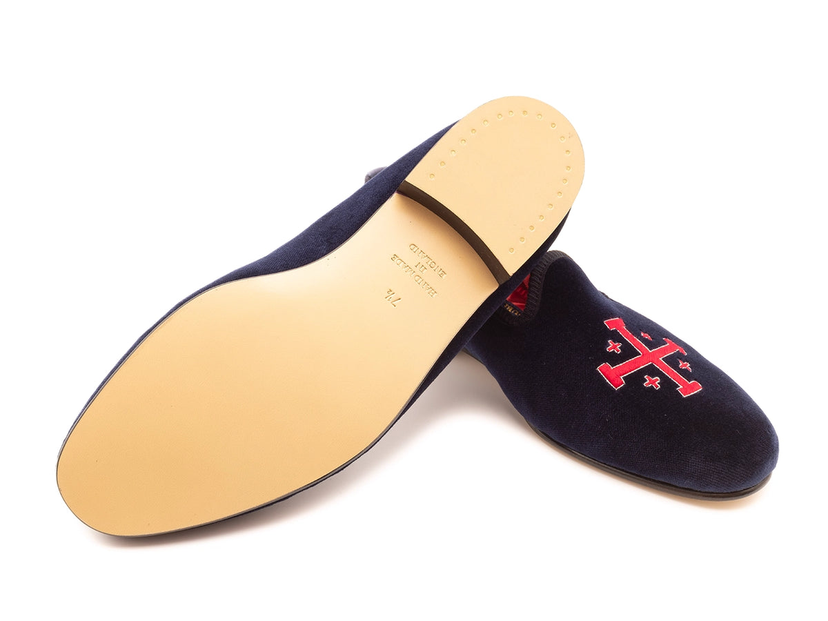 Velvet Slipper Navy Cross Motif