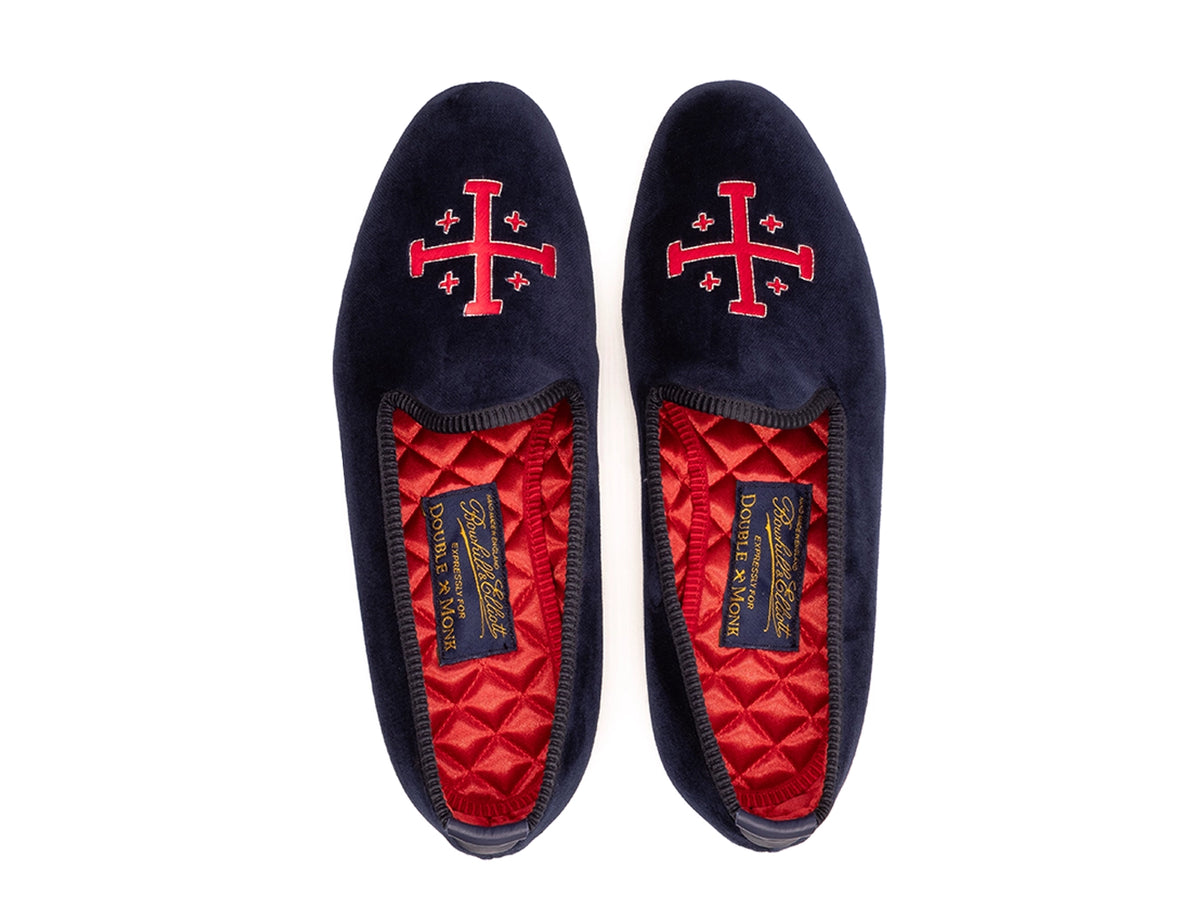 Velvet Slipper Navy Cross Motif