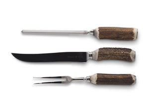 Abbeyhorn carving knife, fork and sharpener with stag horn handle