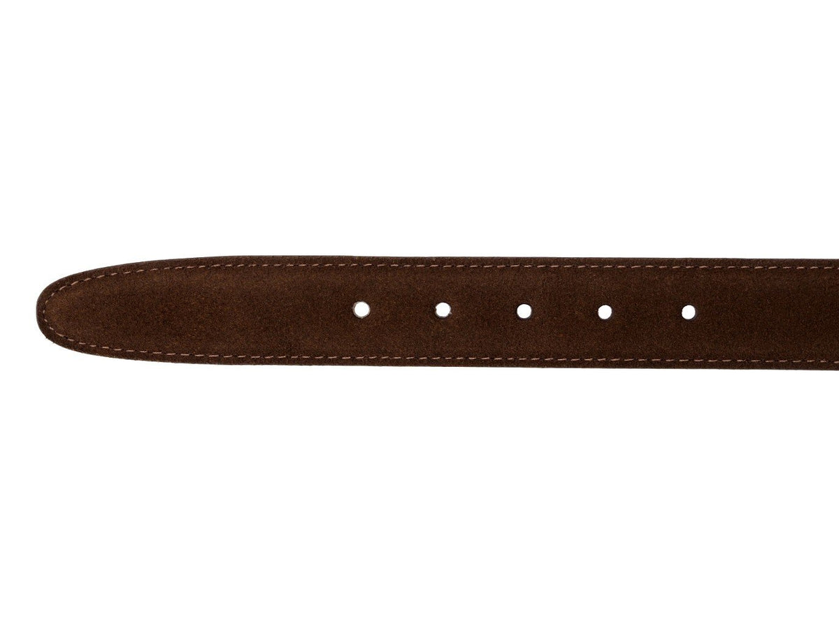 Alden brown suede belt punch holes and end