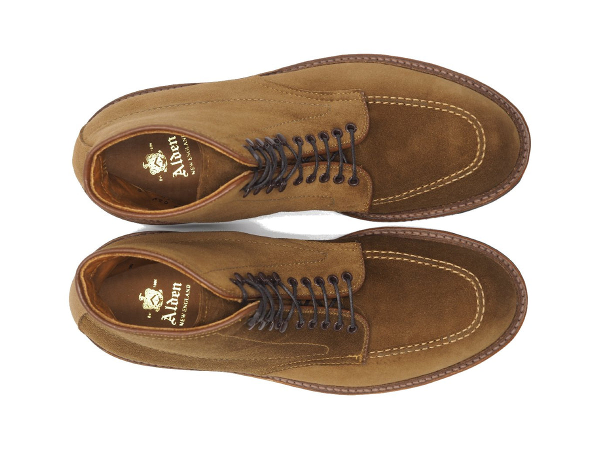 Top view of Alden Indy boot in snuff suede with commando sole
