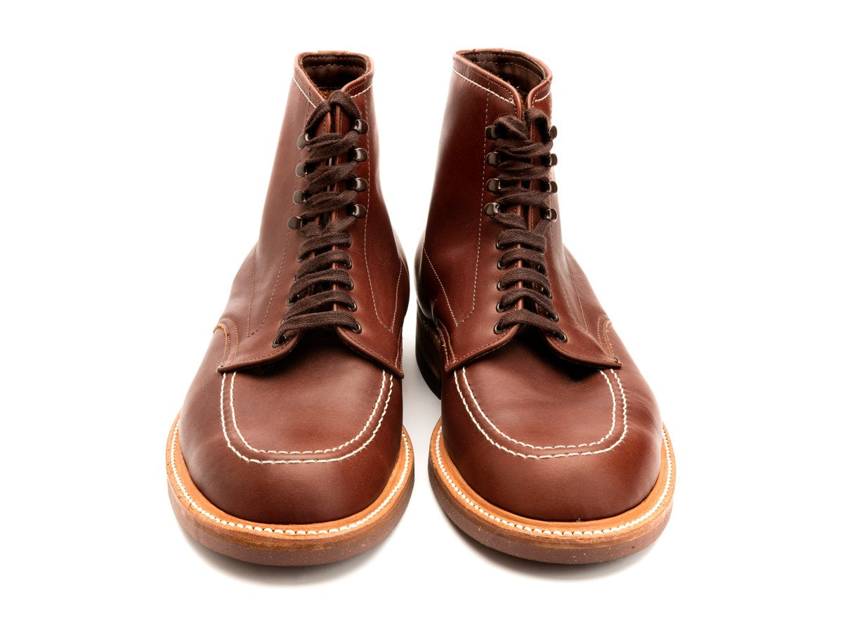 Front view of E width Alden Indy workboot in original brown chromexcel