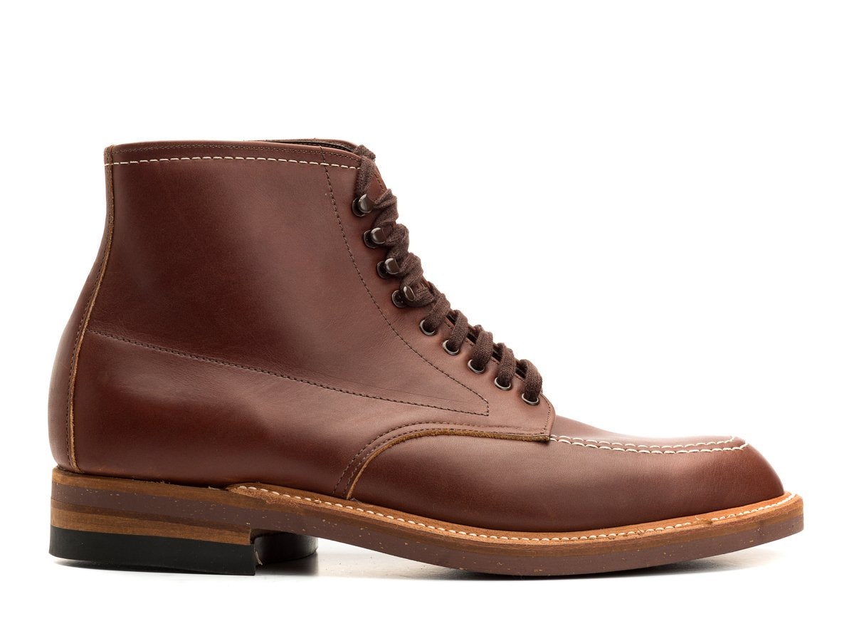 Side view of E width Alden Indy workboot in original brown chromexcel