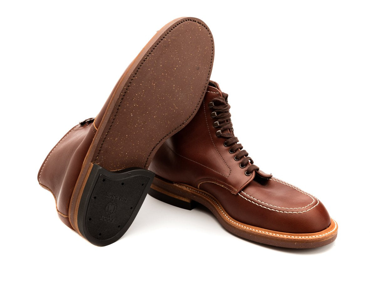 Neo cork sole of E width Alden Indy workboot in original brown chromexcel