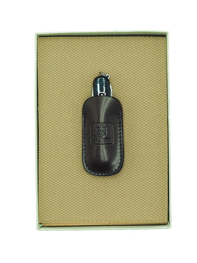 Swiss army knife in Alden color 8 shell cordovan knife case inside box