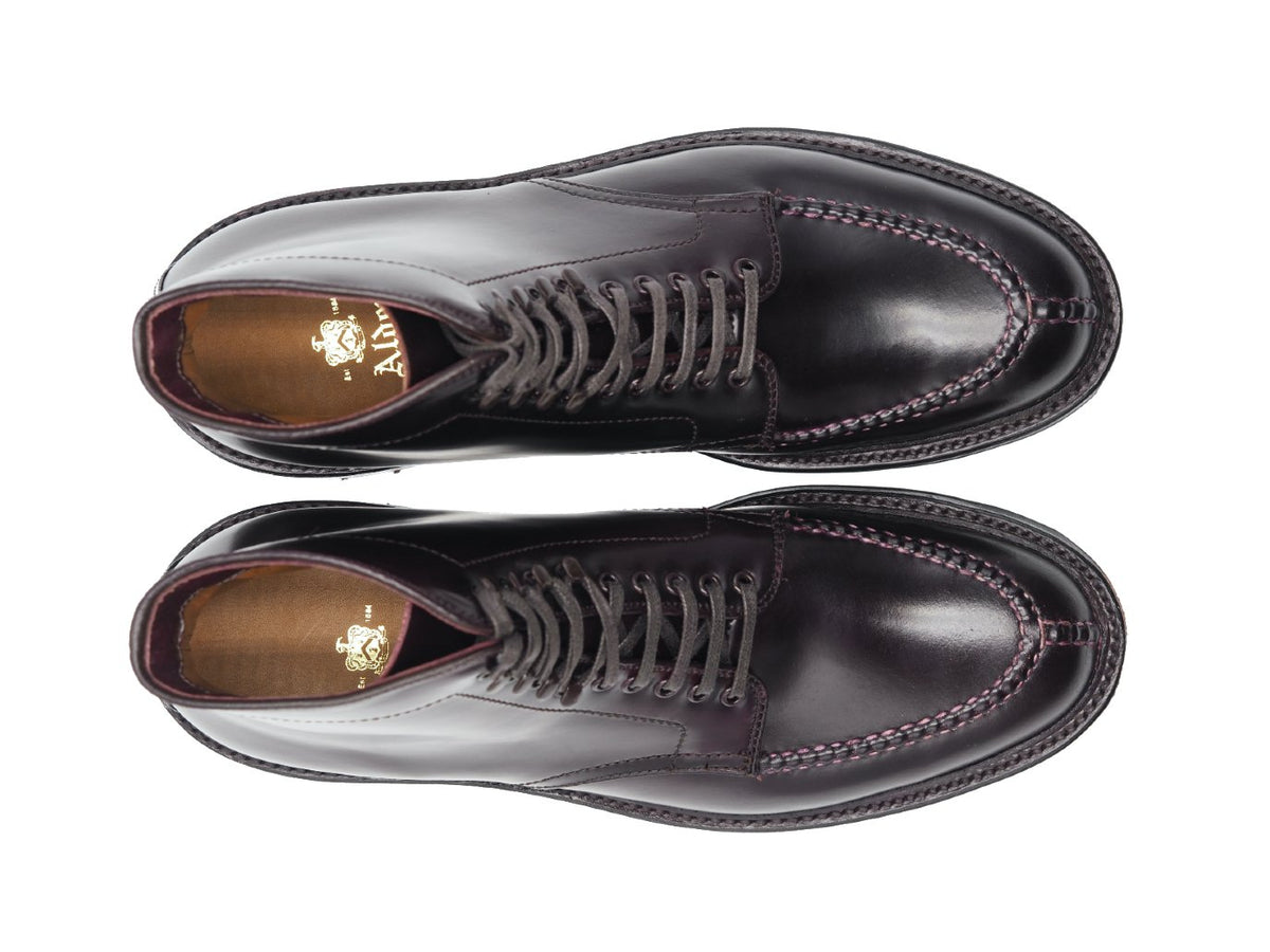 Top view of Alden tanker boot in color 8 shell cordovan