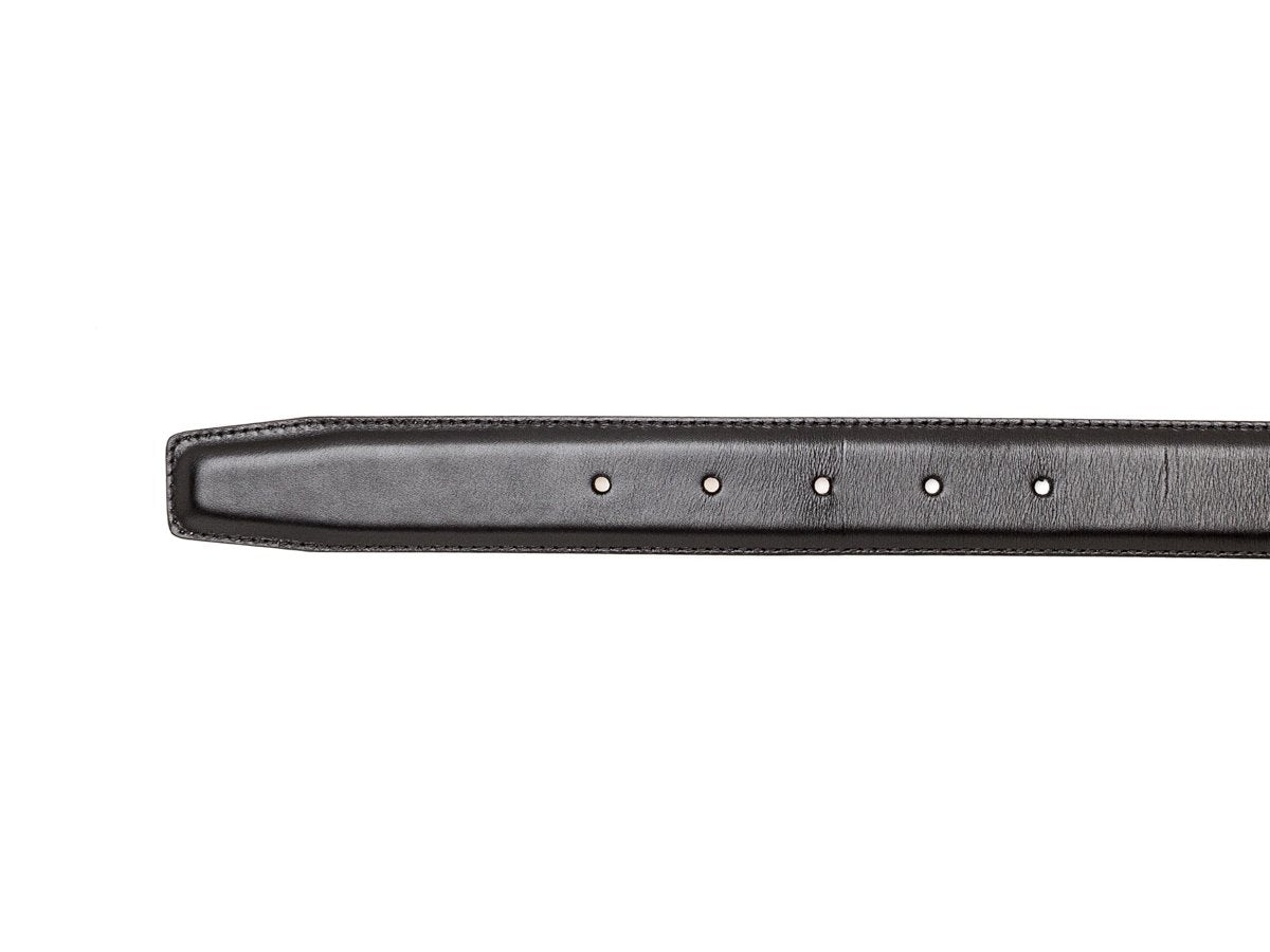 Crockett & Jones black calf belt punch holes and end