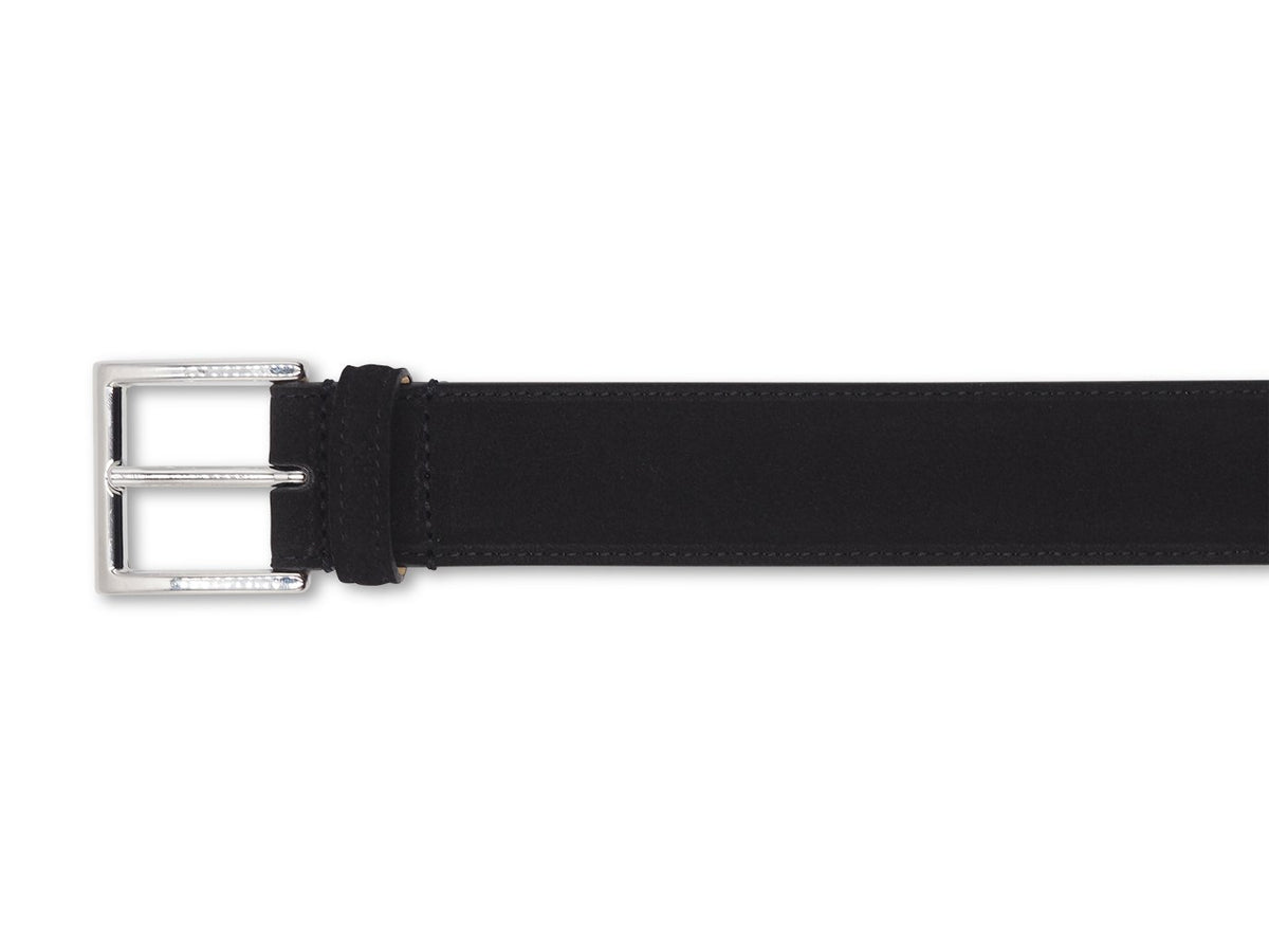 Crockett & Jones black suede belt nickel buckle