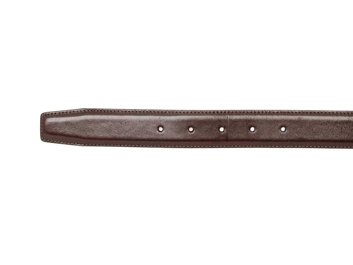 Crockett & Jones dark brown calf belt punch holes and end