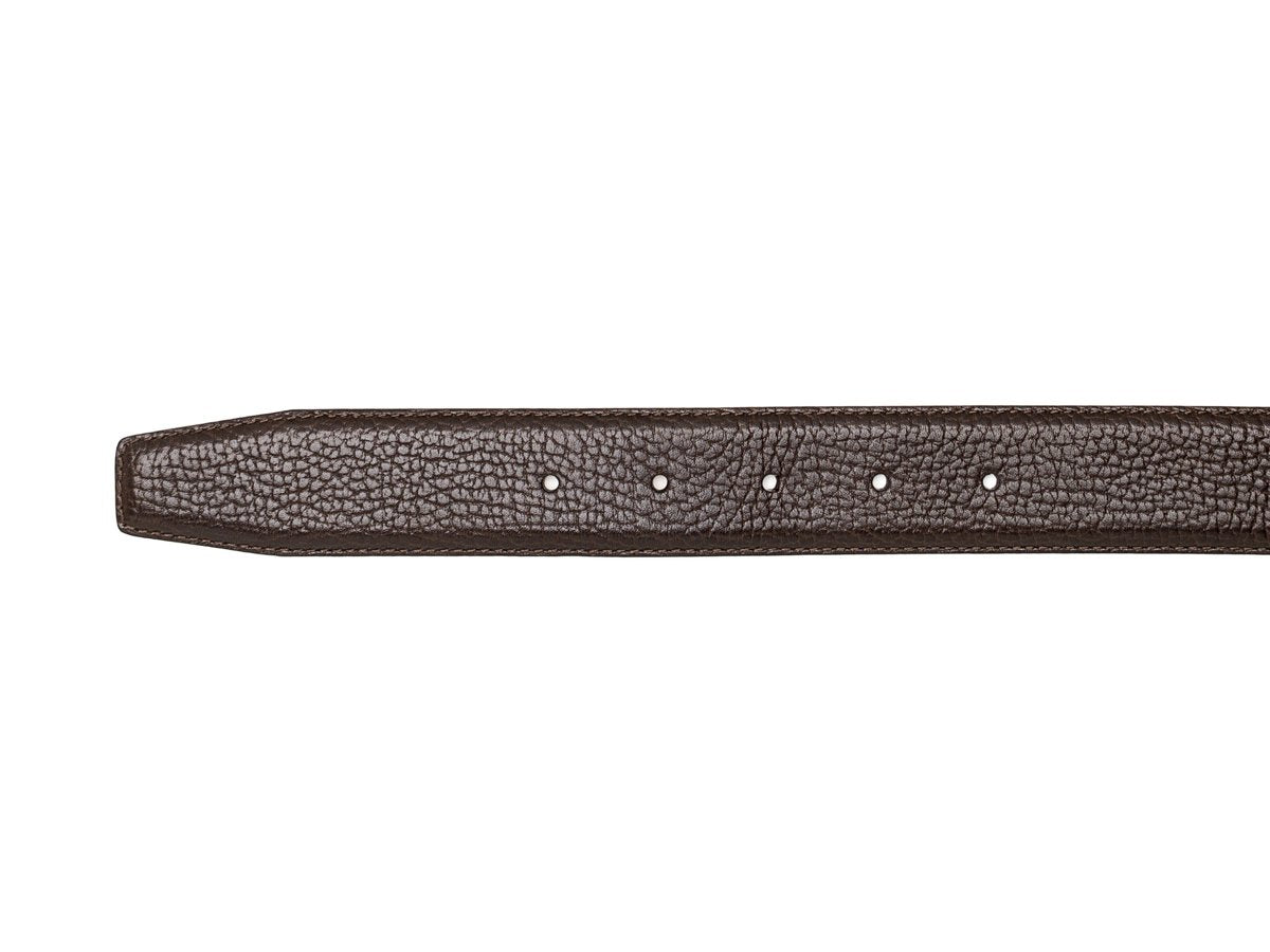 Crockett & Jones dark brown grain calf belt punch holes and end