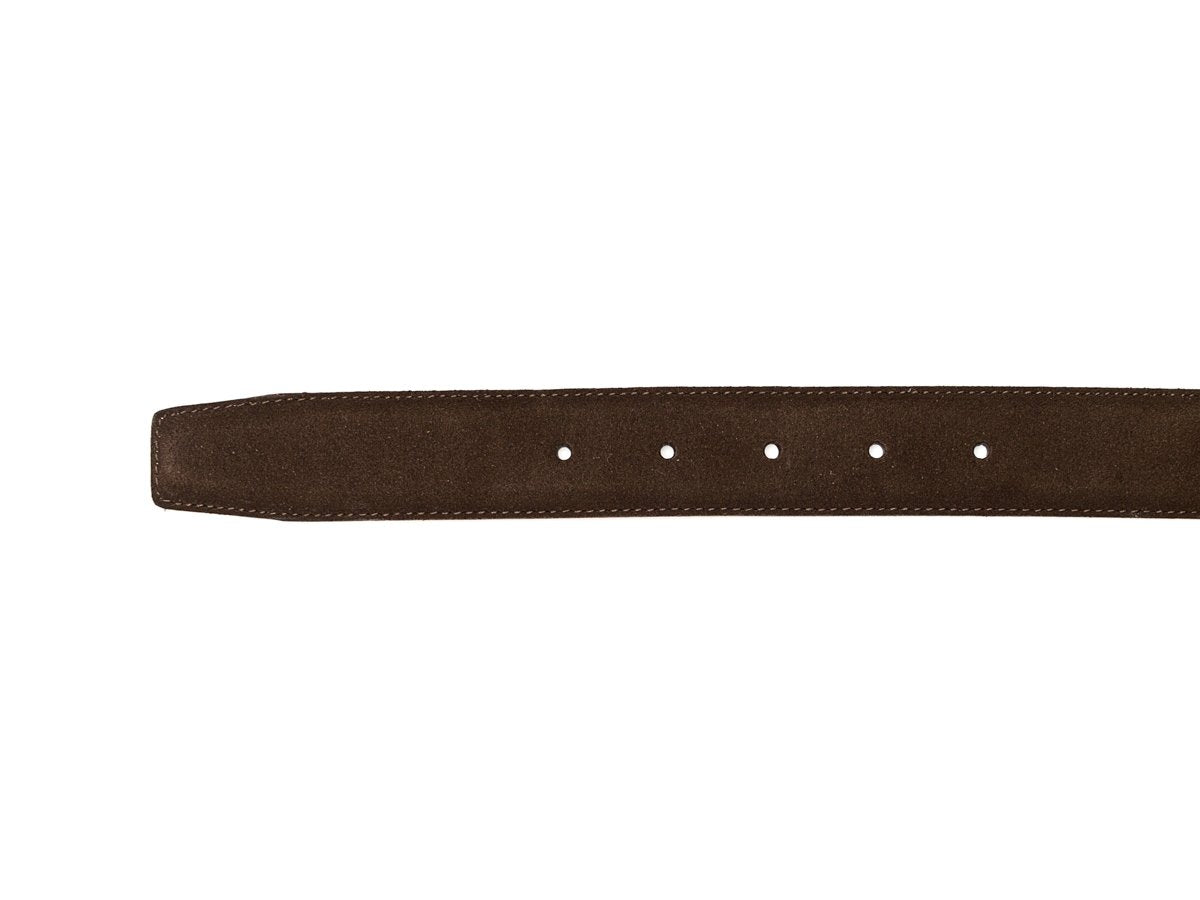 Crockett & Jones dark brown suede belt punch holes and end
