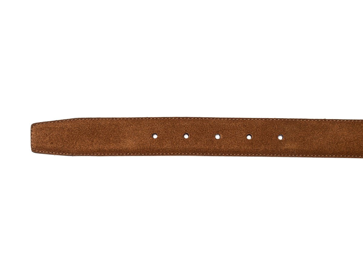 Crockett & Jones tobacco suede belt punch holes and end