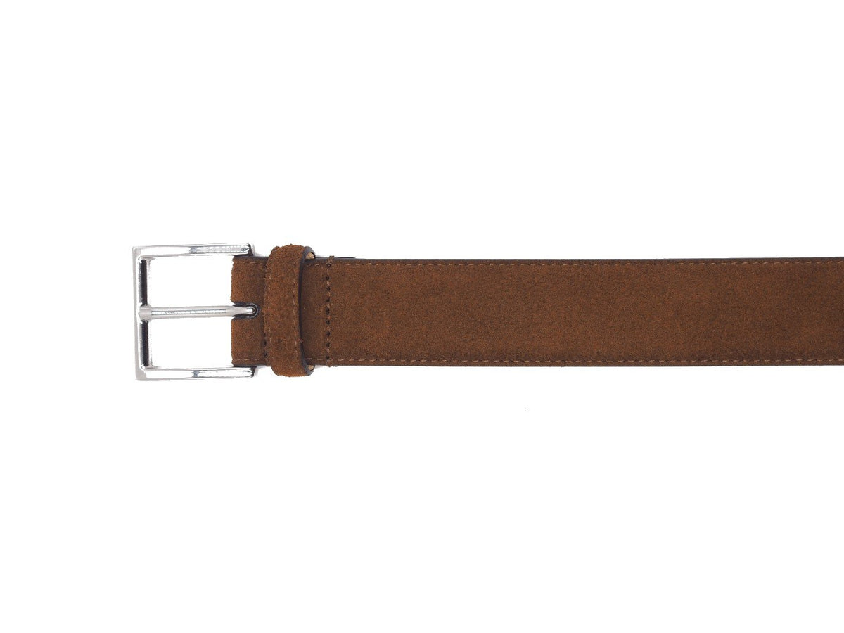Crockett & Jones tobacco suede belt nickel buckle