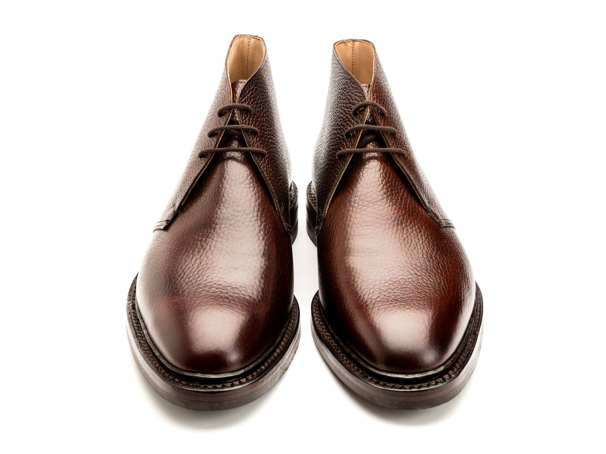 Front view of Crockett & Jones Brecon chukka boots in dark brown country calf