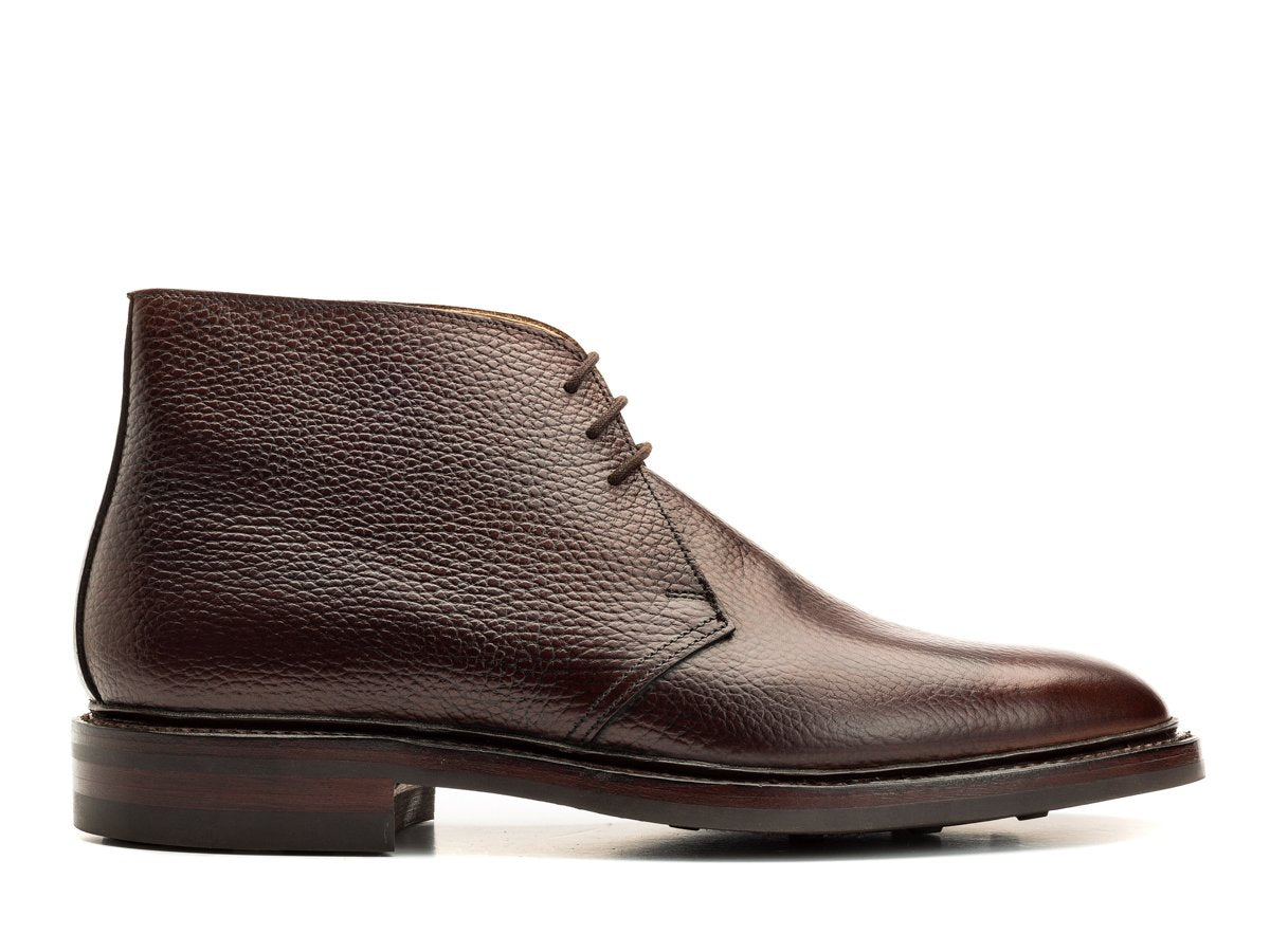 Side view of Crockett & Jones Brecon chukka boots in dark brown country calf