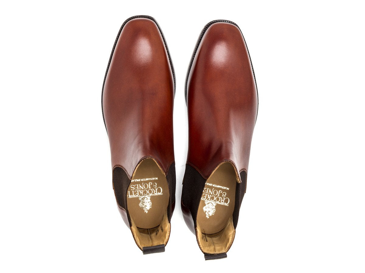 Top view of Crockett & Jones Chelsea 3 boots in chestnut burnished calf