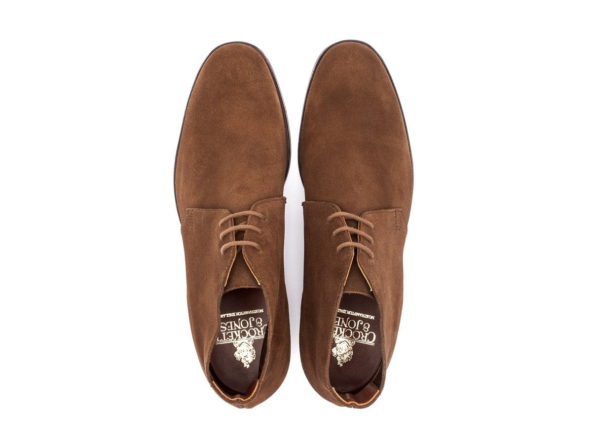 Top view of Crockett & Jones Chukka boots in snuff suede