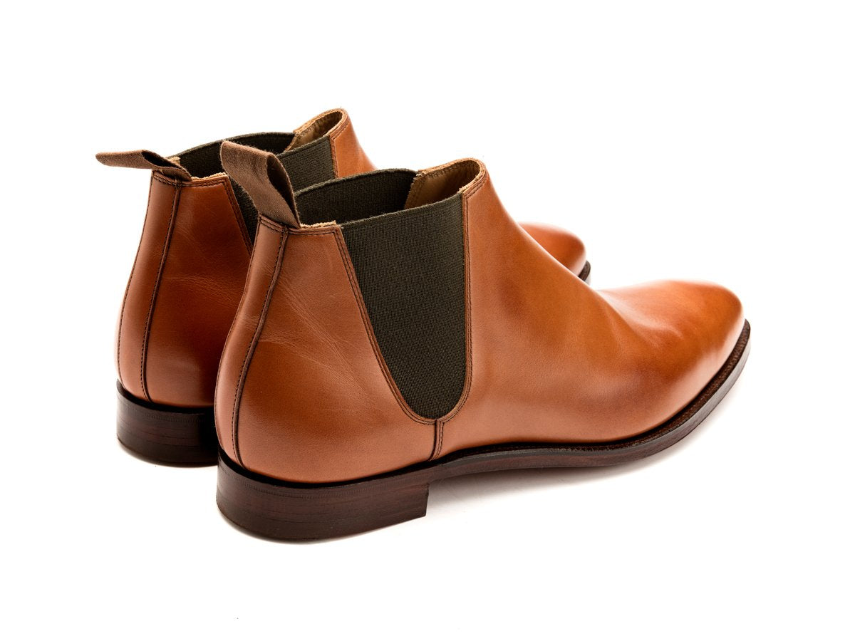 Back angle view of Crockett & Jones Cranford 3 chelsea boots in mahogany burnished calf