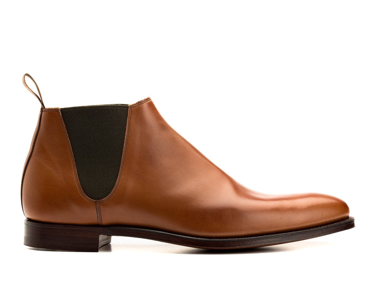 Side view of Crockett & Jones Cranford 3 chelsea boots in mahogany burnished calf