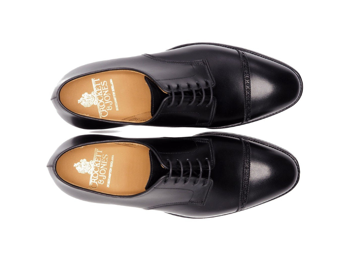 Top view of Crockett & Jones Draycott 2 quarter brogue derby shoes in black calf