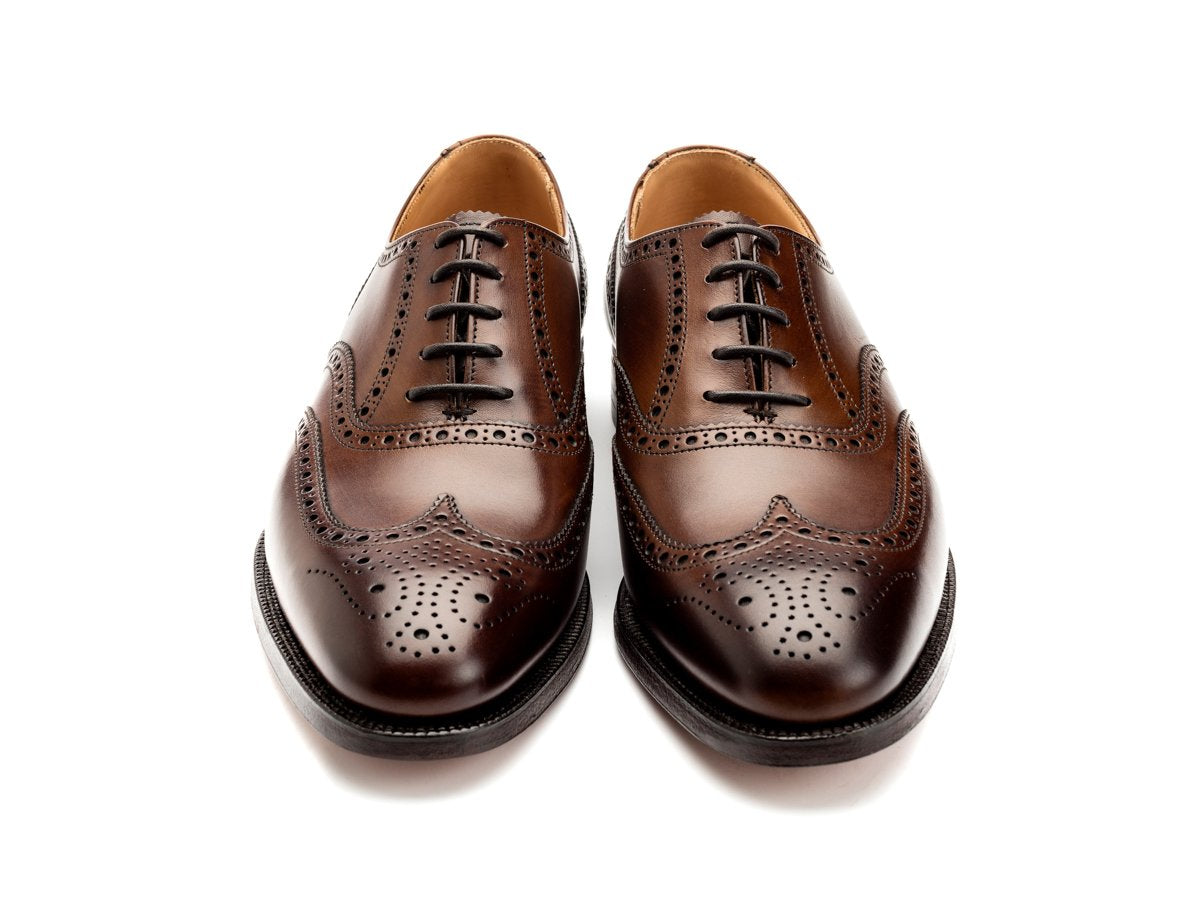Front view of Crockett & Jones Finsbury wingtip full brogue oxford shoes in dark brown burnished calf