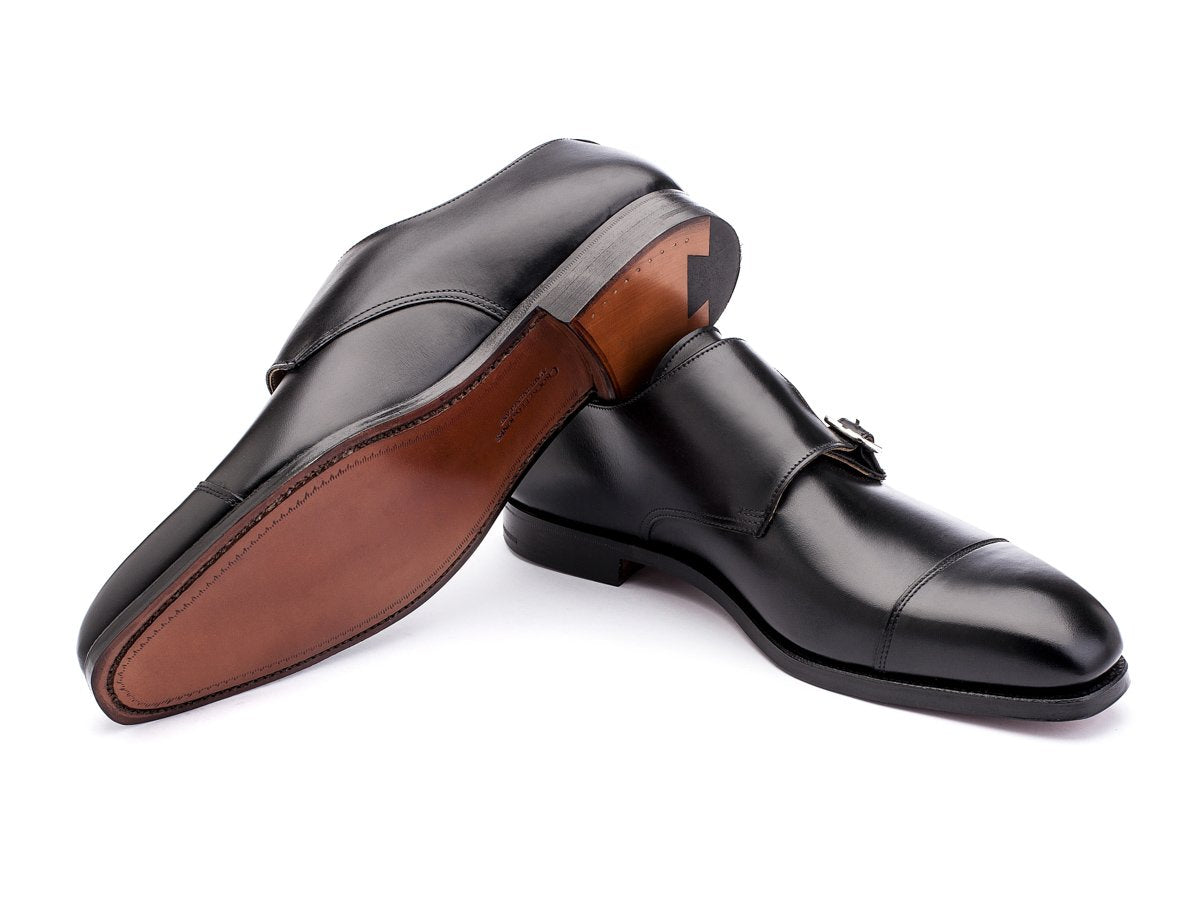 Leather sole of Crockett & Jones Lowndes captoe double monk strap shoes in black calf