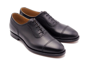 Front angle view of Crockett & Jones Macquarie 2 adelaide brogue oxford shoes in black calf