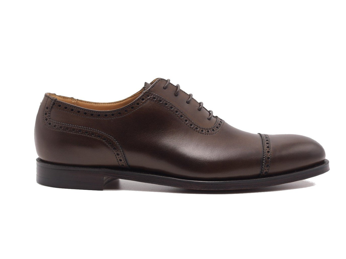 Side view of Crockett & Jones Macquarie adelaide brogue oxford shoes in dark brown burnished calf