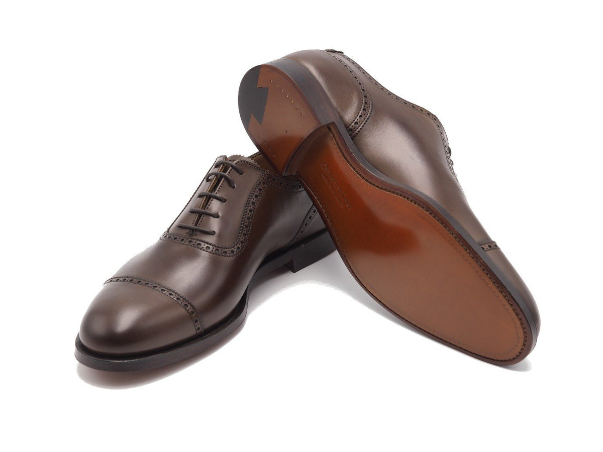 Leather sole of Crockett & Jones Macquarie adelaide brogue oxford shoes in dark brown burnished calf