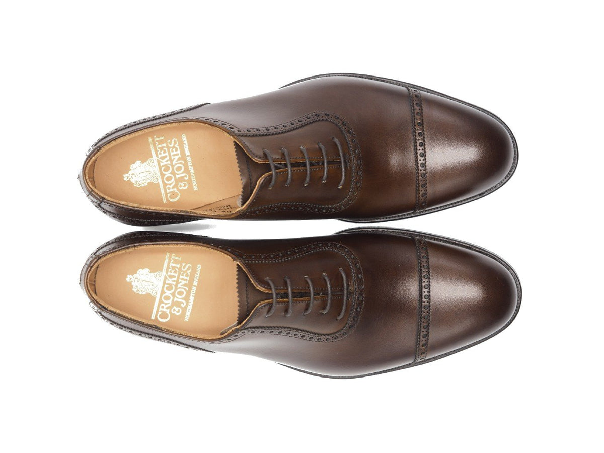 Top view of Crockett & Jones Macquarie adelaide brogue oxford shoes in dark brown burnished calf