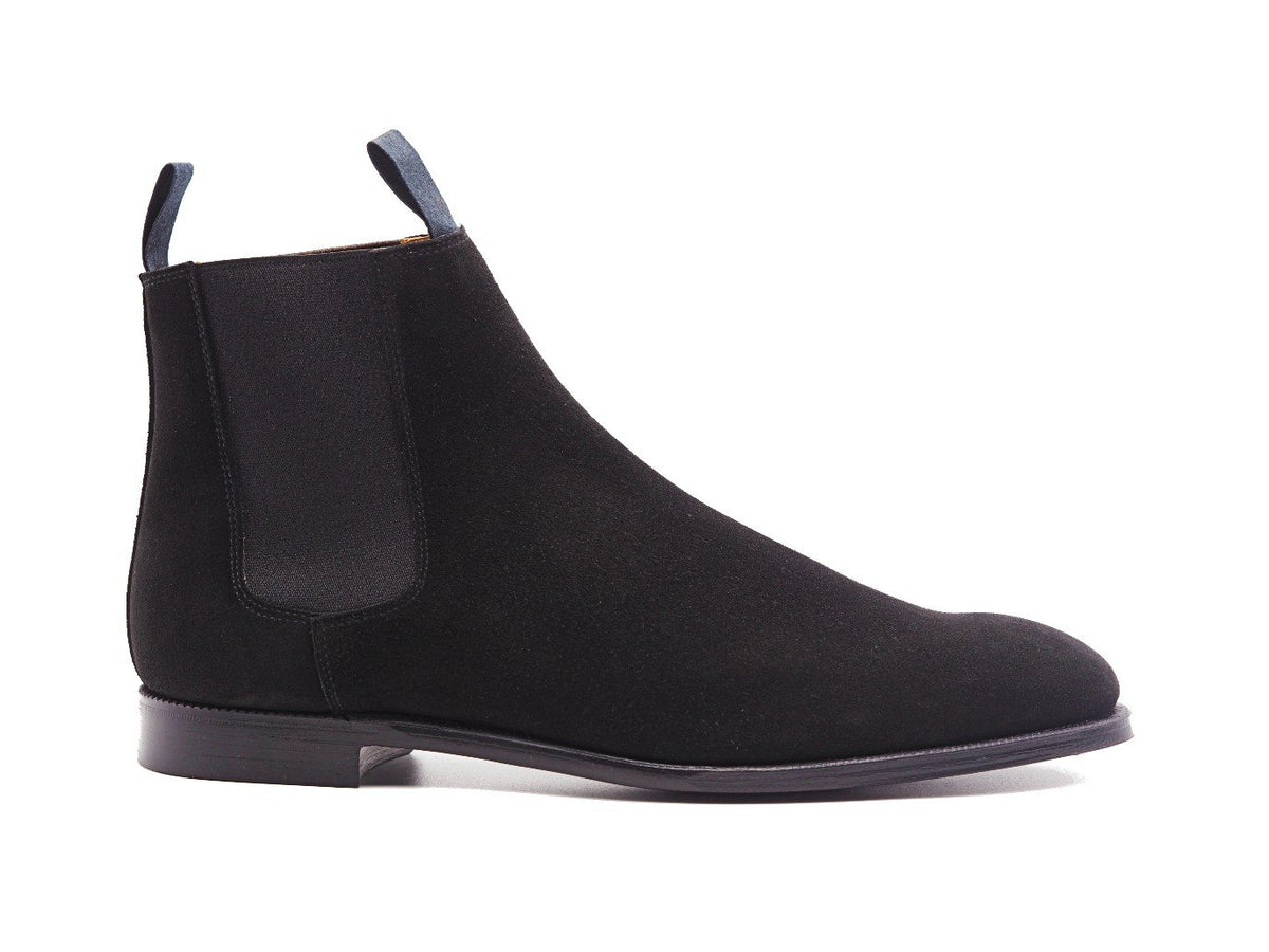 Side view of Crockett & Jones Maitland chelsea boots in black suede
