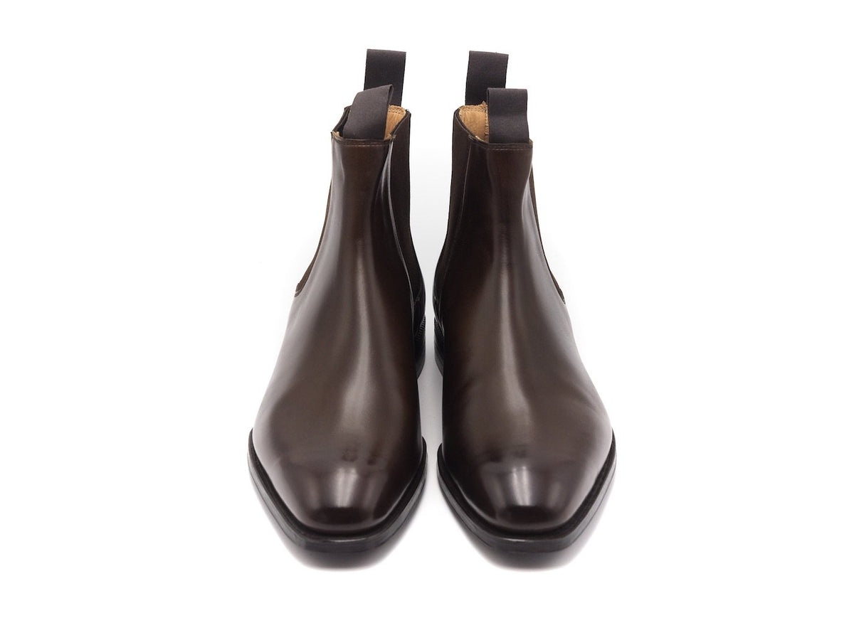 Front view of Crockett & Jones Maitland chelsea boots in dark brown antique calf