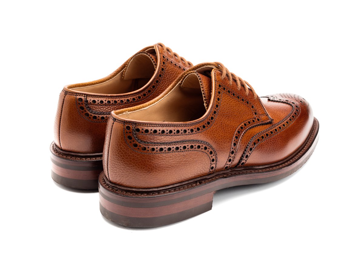 Back angle view of Crockett & Jones Pembroke wingtip full brogue derby shoes in tan scotch grain calf
