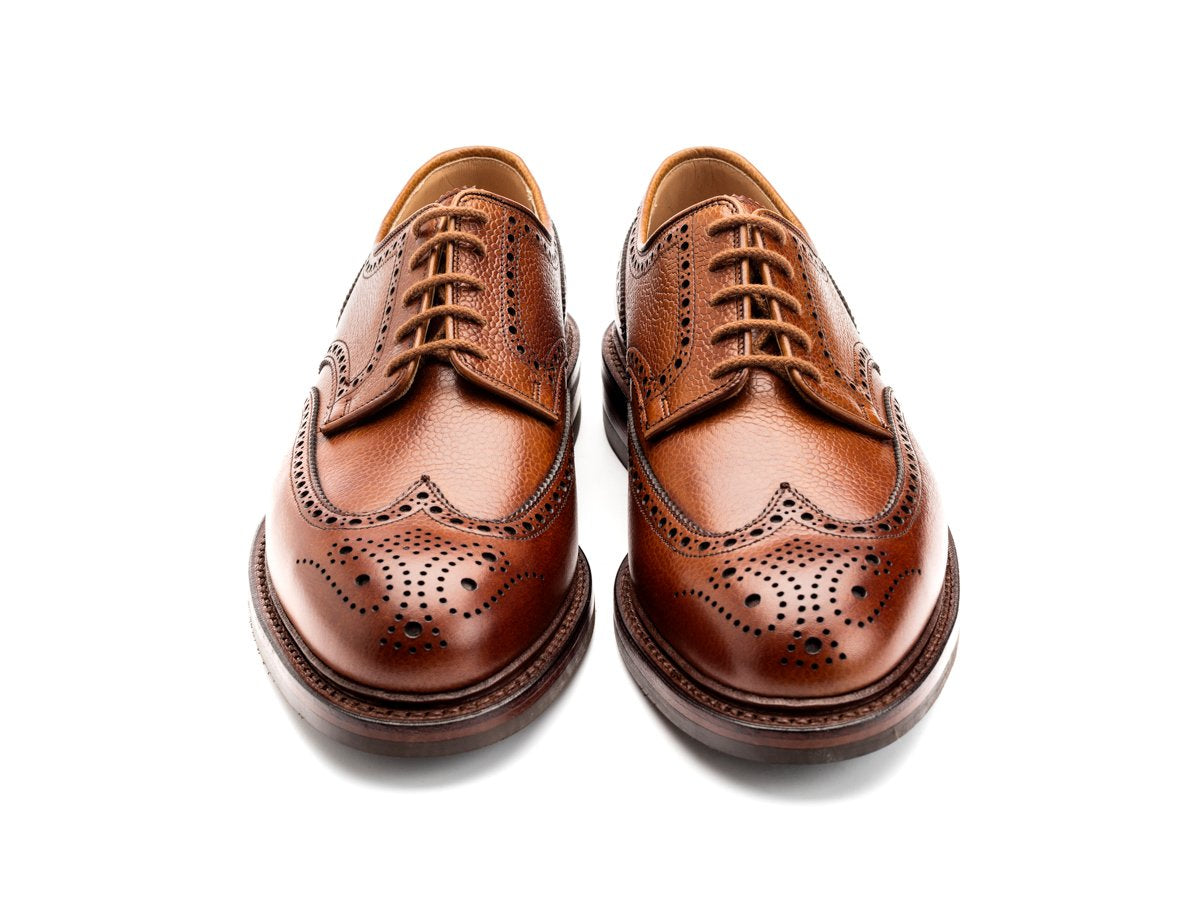 Front view of Crockett & Jones Pembroke wingtip full brogue derby shoes in tan scotch grain calf