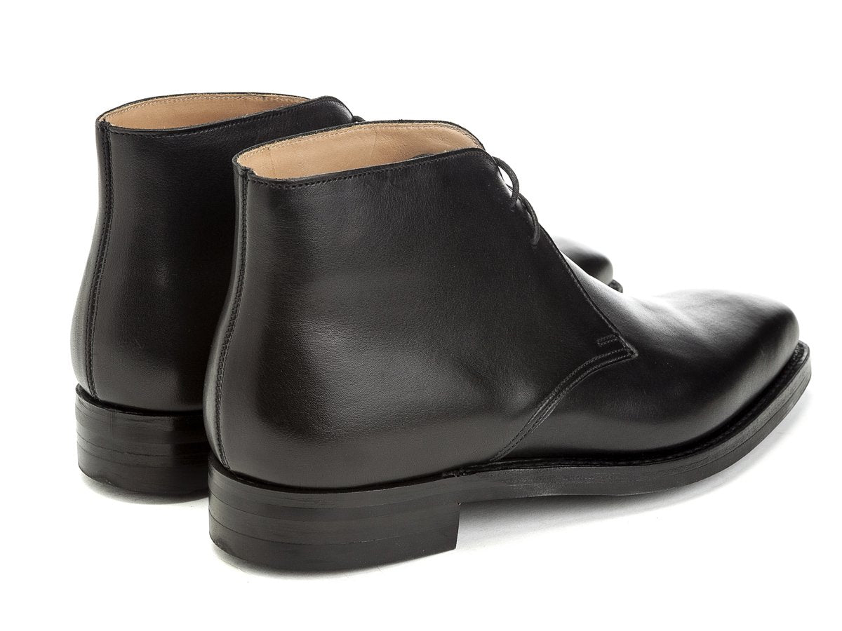Back angle view of Crockett & Jones Tetbury chukka boots in black calf