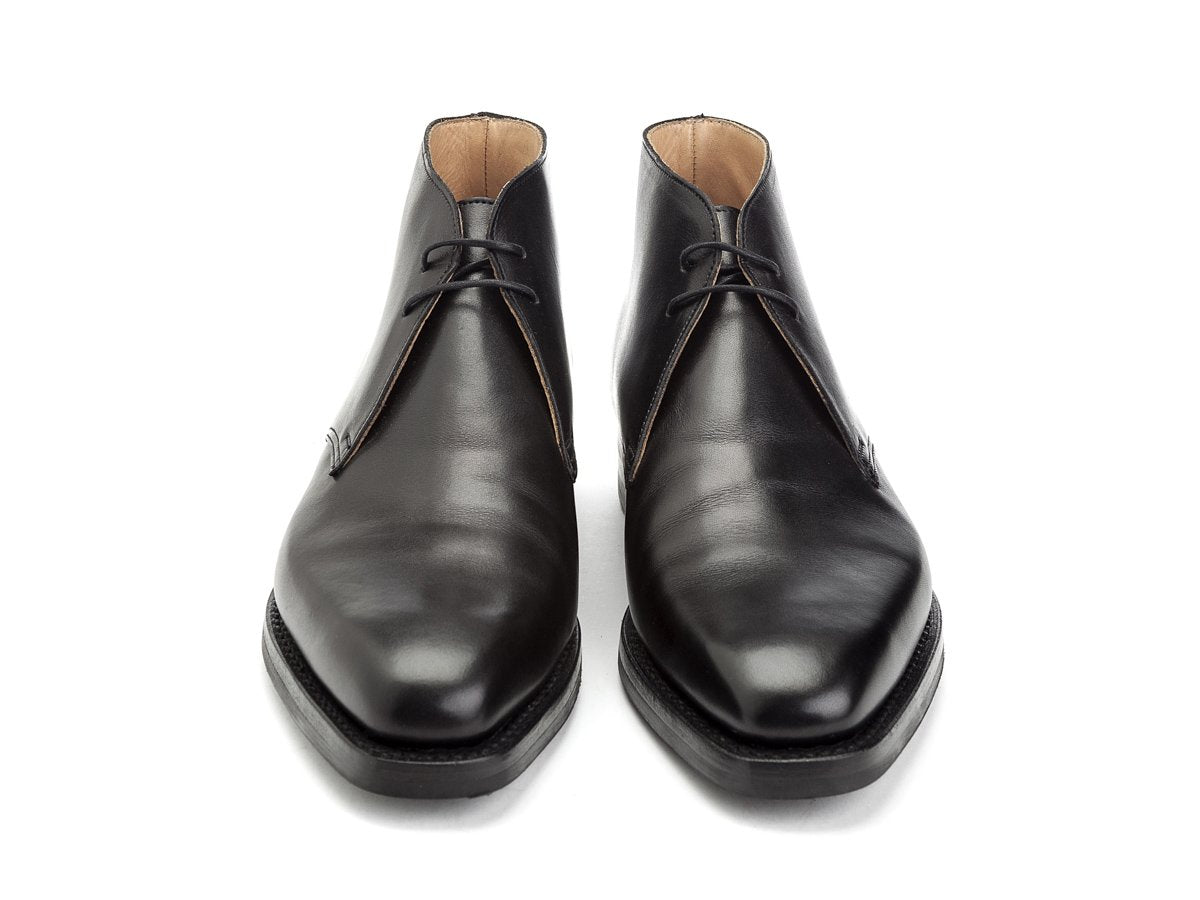 Front view of Crockett & Jones Tetbury chukka boots in black calf