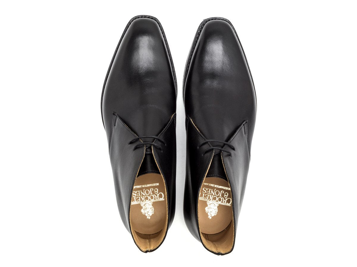 Top view of Crockett & Jones Tetbury chukka boots in black calf