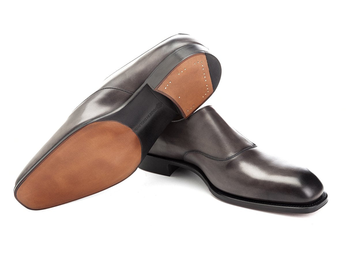 Leather sole of Edward Green Oundle single monk strap shoes in cloud antique calf
