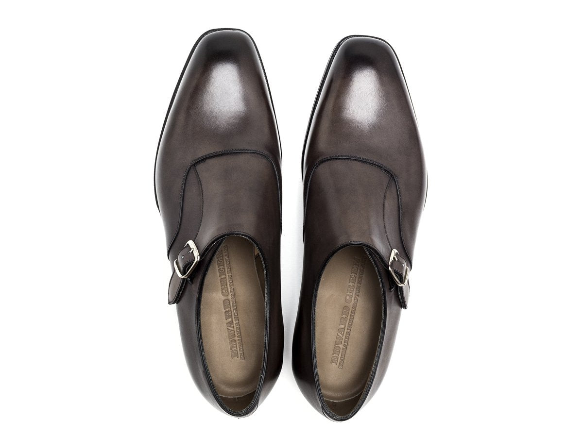 Top view of Edward Green Oundle single monk strap shoes in cloud antique calf