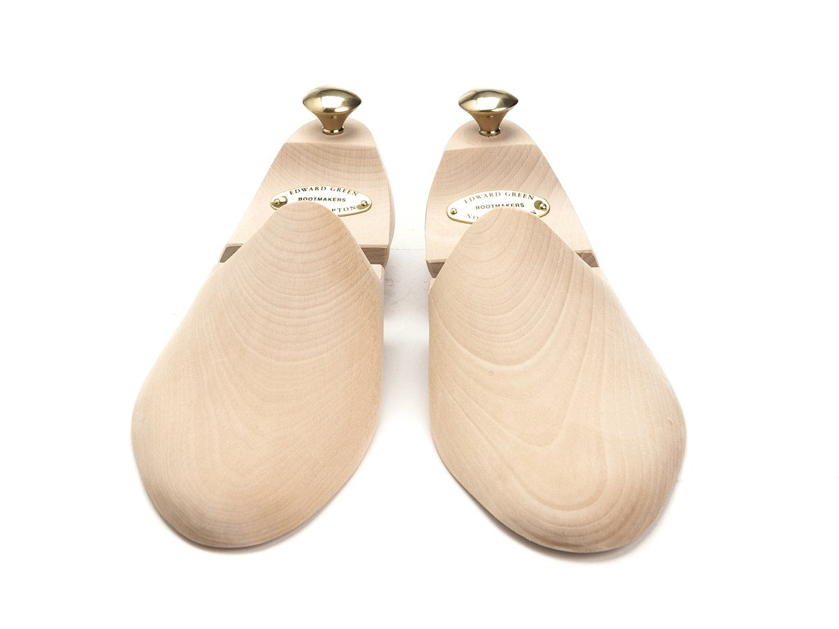 Front view of Edward Green beechwood shoe trees