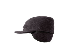 Side view of Filson Mackinaw Cap in charcoal