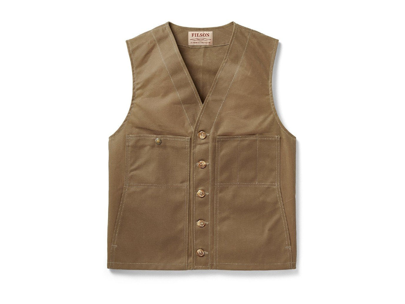Filson Oil Tin Cloth Vest in dark tan