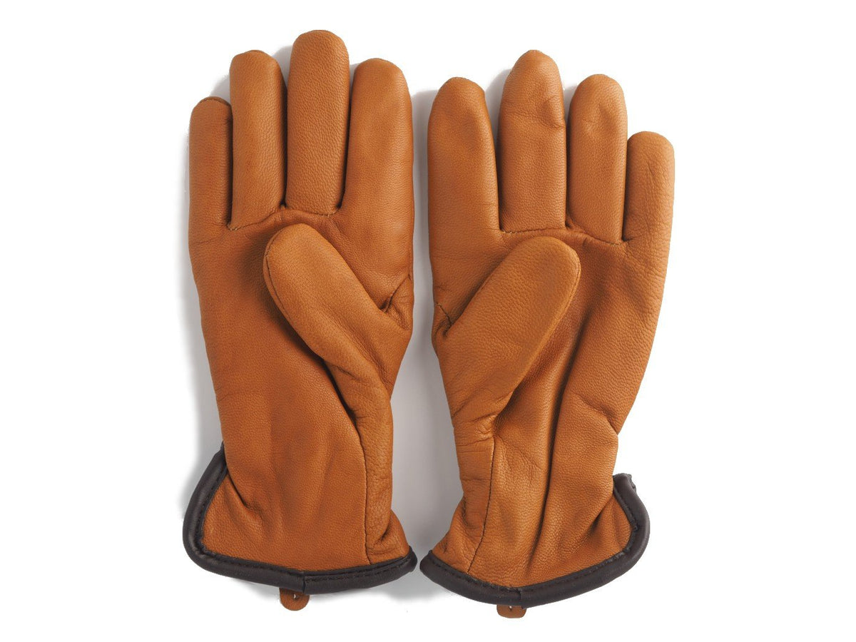 Palm side of lined Filson Original Goatskin Gloves in saddle