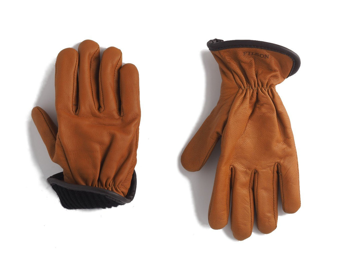 Wool lining of Filson Original Goatskin Gloves in saddle
