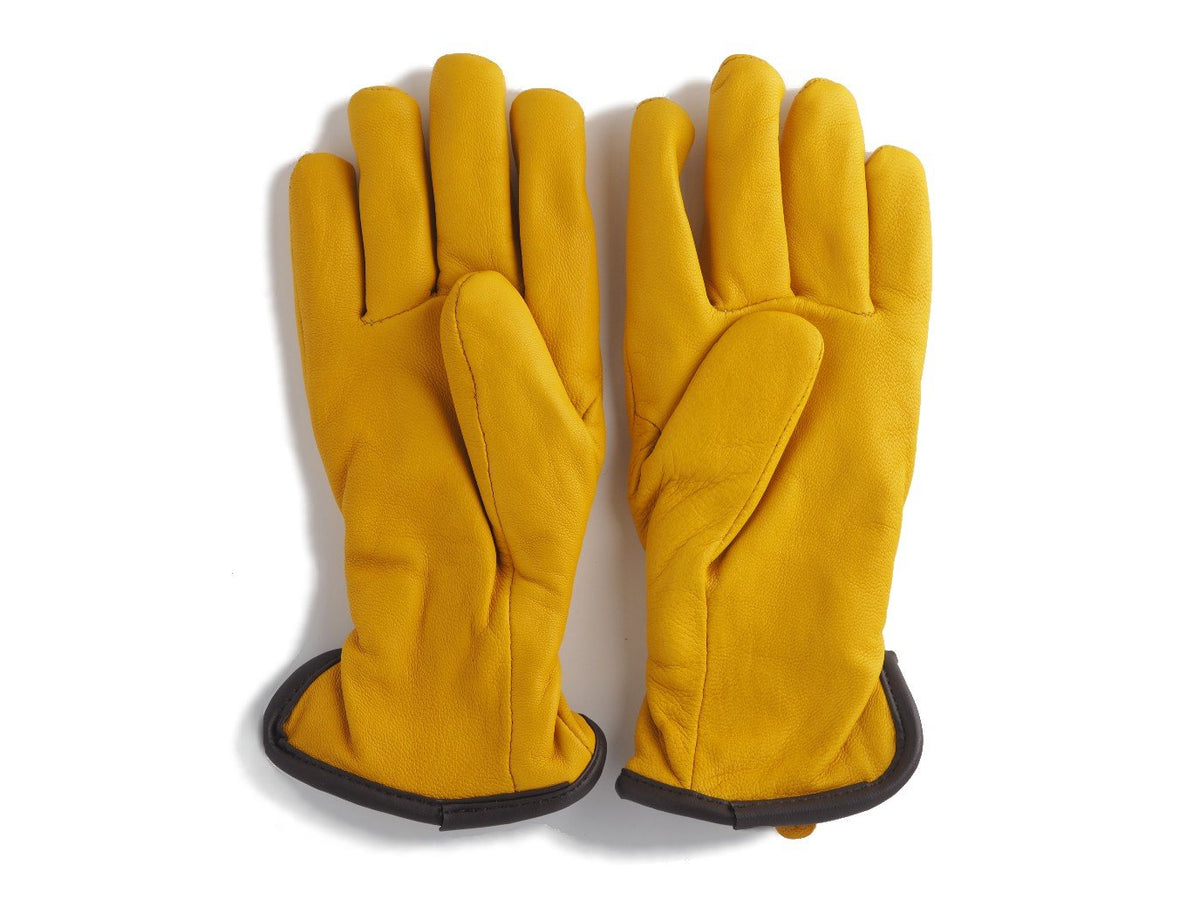 Palm side of lined Filson Original Goatskin Gloves in tan