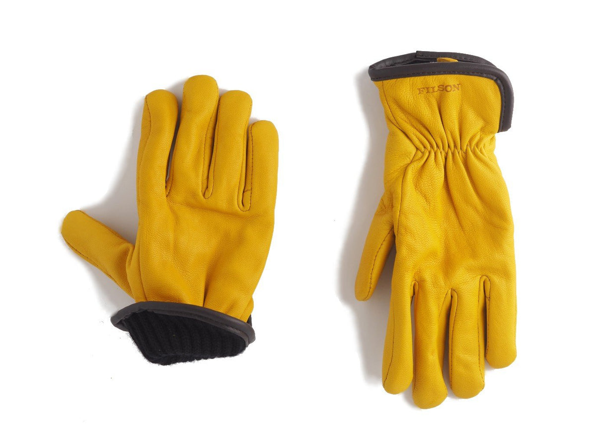Wool lining of Filson Original Goatskin Gloves in tan